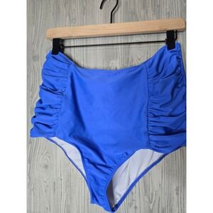 Kortni Jean Royal Blue Ruched High Waisted Bikini Swim Bottoms Womens XL